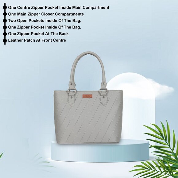 Top-Handle Tote Bag – Vegan Leather Women's Grey Satchel Purse or Shoulder Bag - Picture 4 of 10